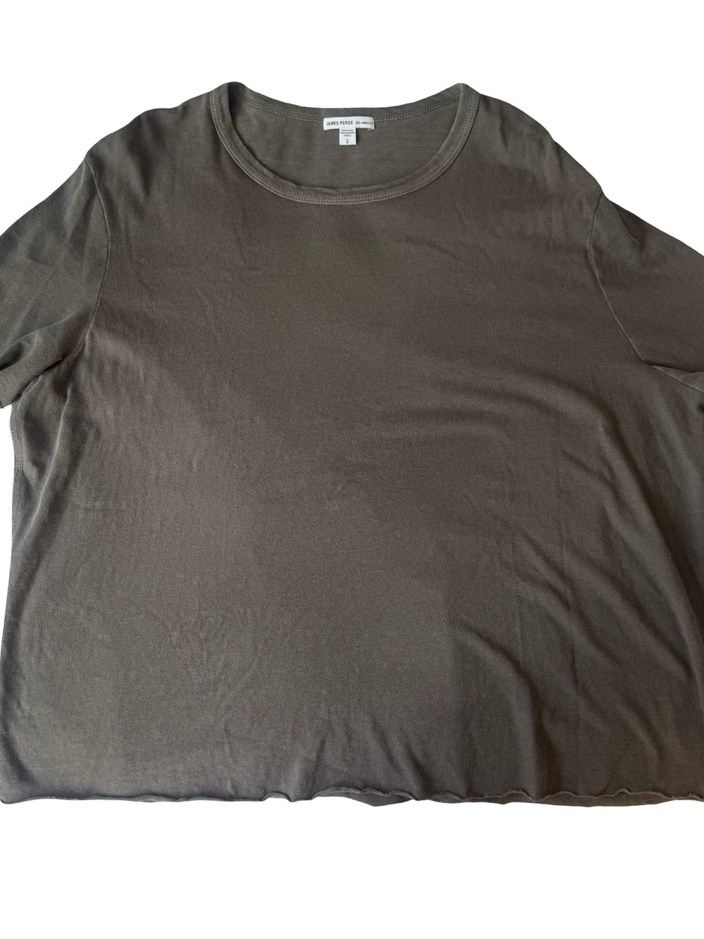 James Perse Women’s Gray Slub Jersey Shrunken Tee Raw Edge Hem Size 2 / Medium